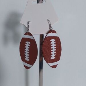 Brown Faux Leather Football Earrings